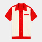 Men's Short Sleeve Shirt with Camp Collar - Button-Up Fitted Style