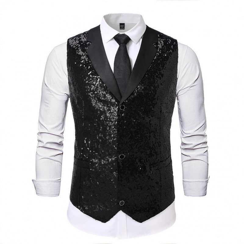 Mens Glitter Waistcoat with Satin Collar