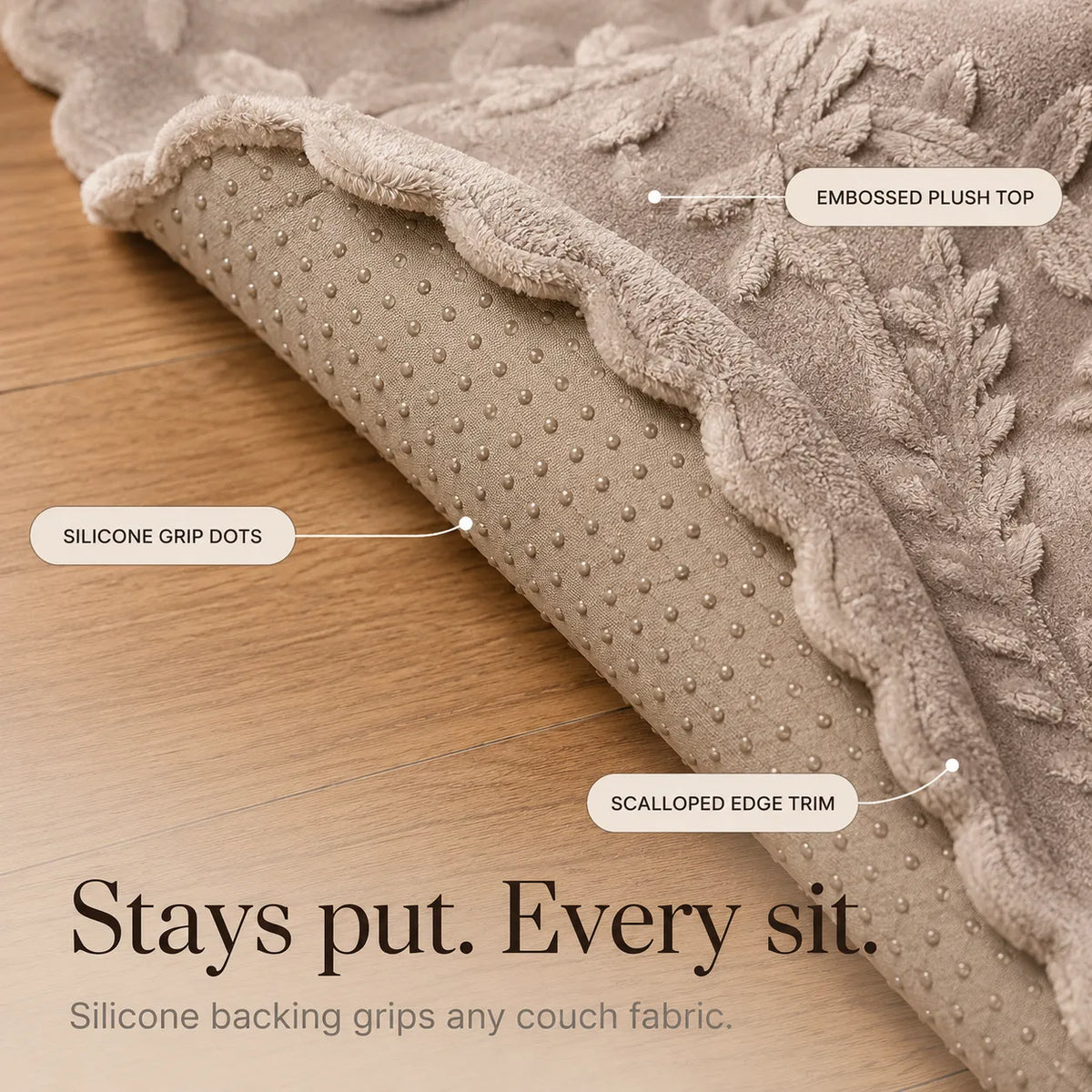 Plush Non-Slip Sofa Cover with Embossed Botanical Texture
