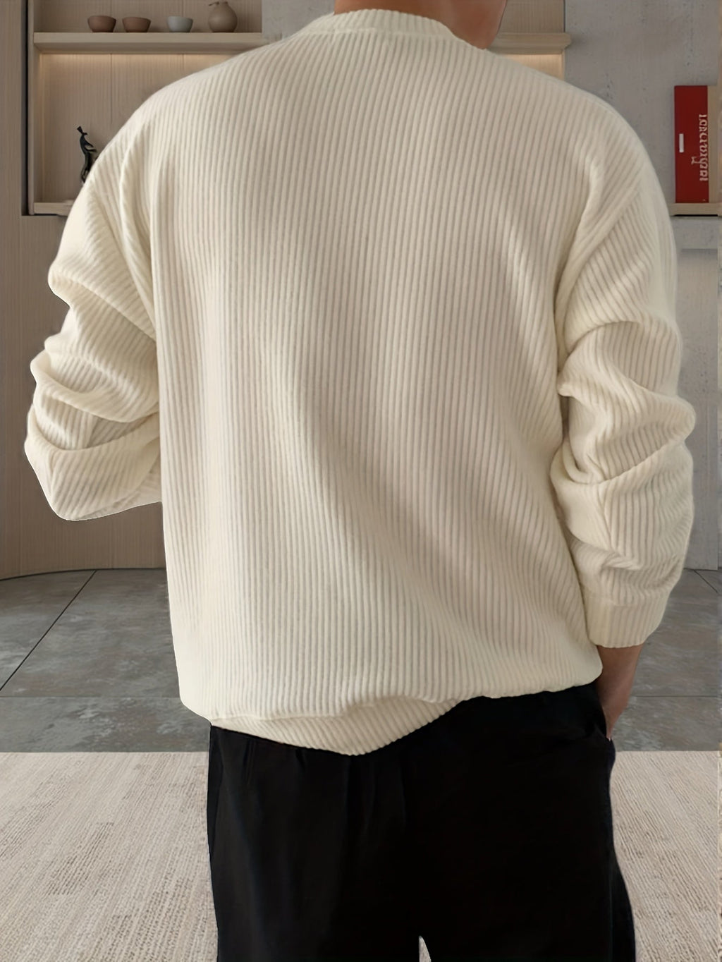 Men's Ribbed Crew-Neck Sweater - Loose Fit Knit Pullover