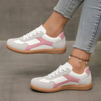 Women's Leather Sneakers - Classic Low-Top Shoes with Gum Sole