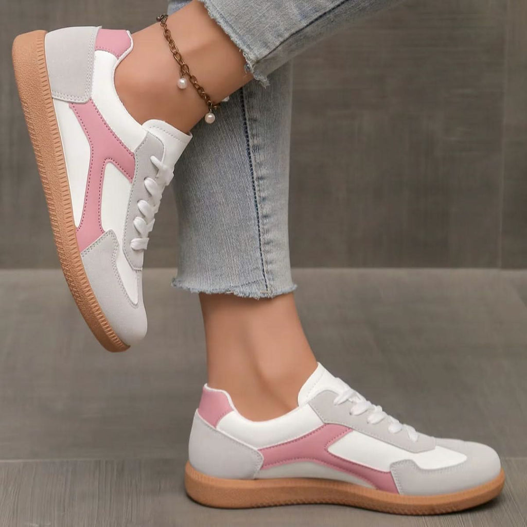 Women's Leather Sneakers - Classic Low-Top Shoes with Gum Sole