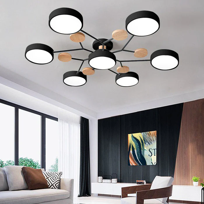 Round Iron Semi-Flush Ceiling Light - LED Chandelier Fixture