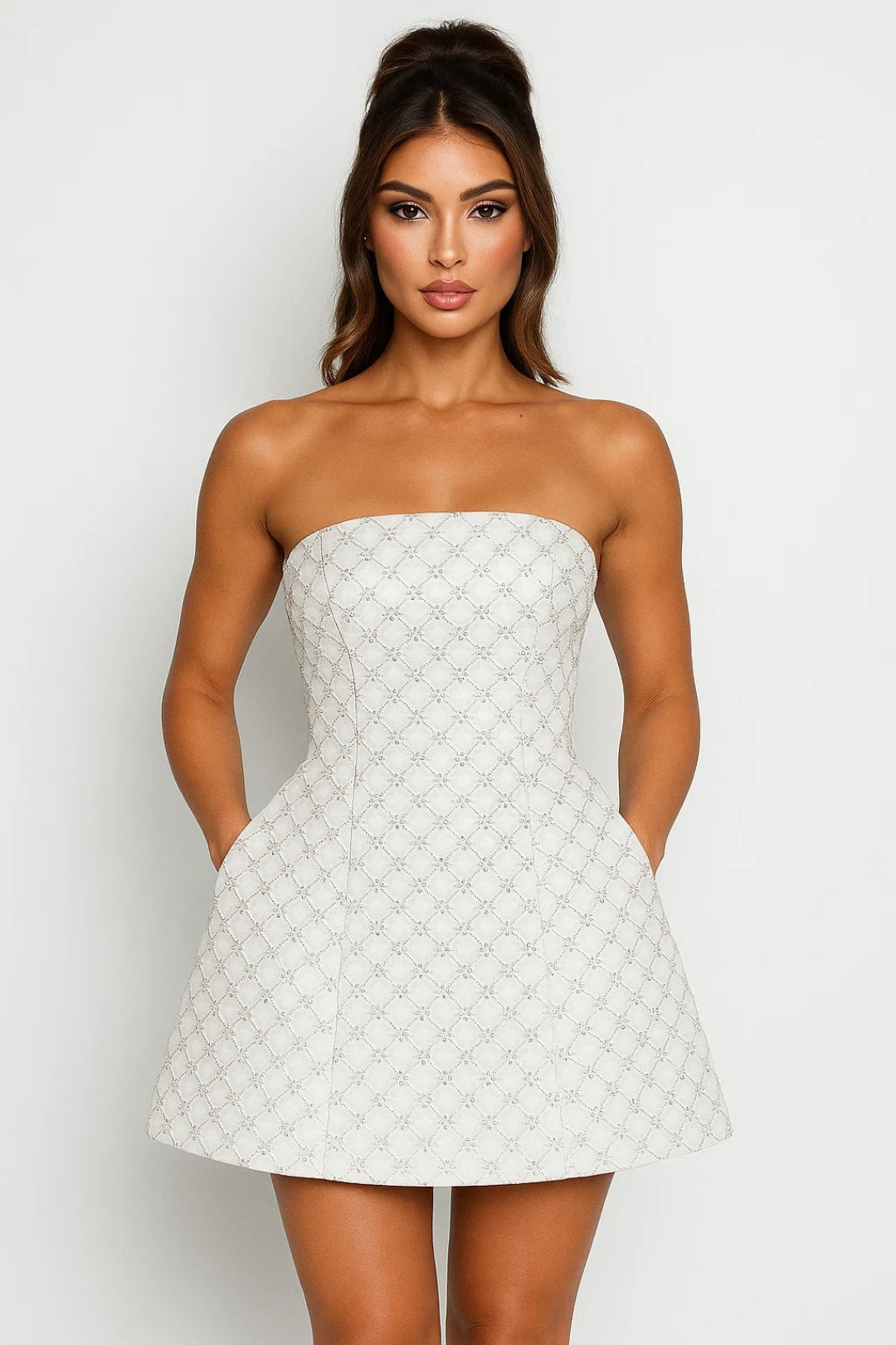 Women's White Mini Dress - Strapless Fit & Flare Cocktail Style