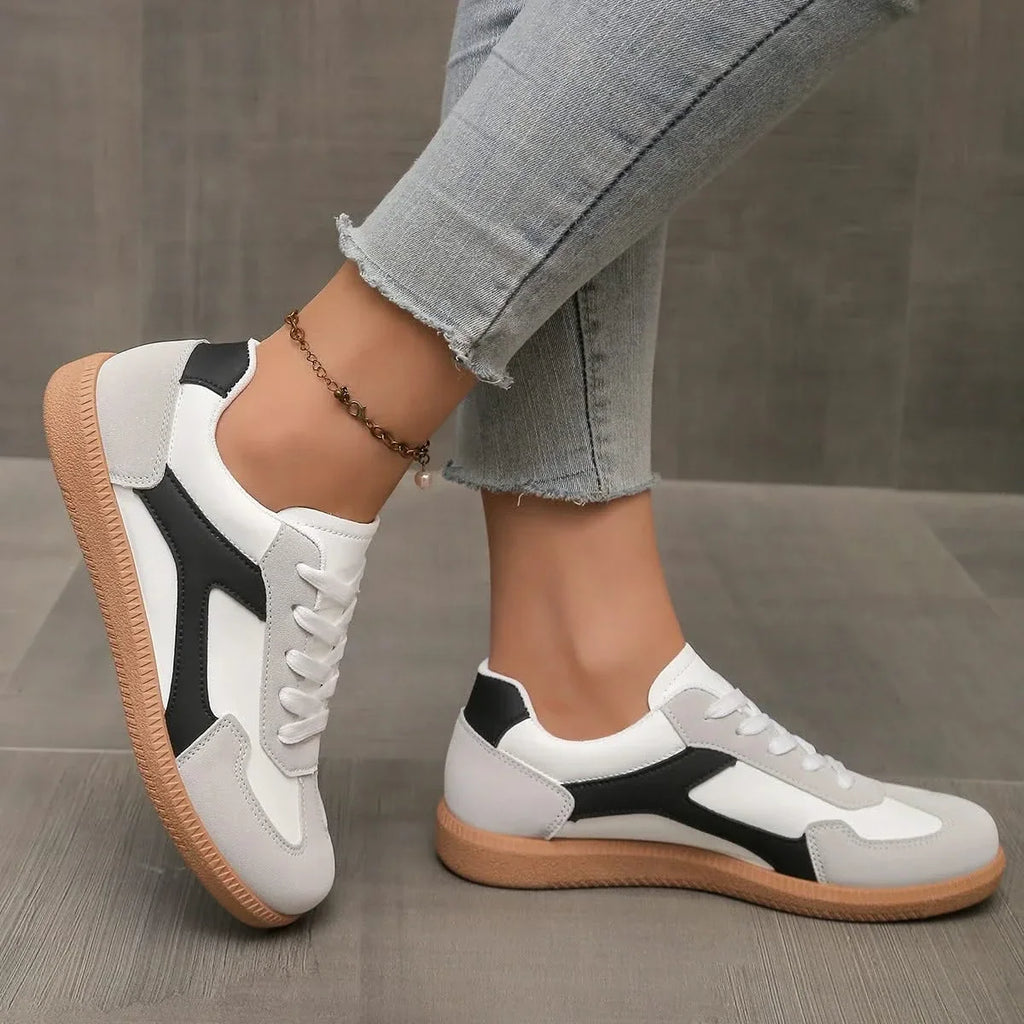 Women's Leather Sneakers - Classic Low-Top Shoes with Gum Sole