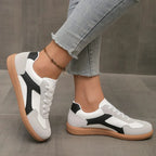 Women's Leather Sneakers - Classic Low-Top Shoes with Gum Sole