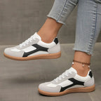 Women's Leather Sneakers - Classic Low-Top Shoes with Gum Sole