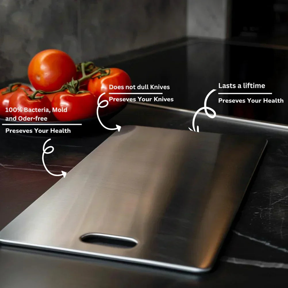 Titanium Cutting Board – Silver Antibacterial Surface, Knife-Friendly