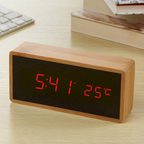 Wooden Digital Alarm Clock with Temperature Display, LED