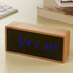 Wooden Digital Alarm Clock with Temperature Display, LED