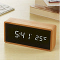 Wooden Digital Alarm Clock with Temperature Display, LED