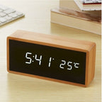 Wooden Digital Alarm Clock with Temperature Display, LED