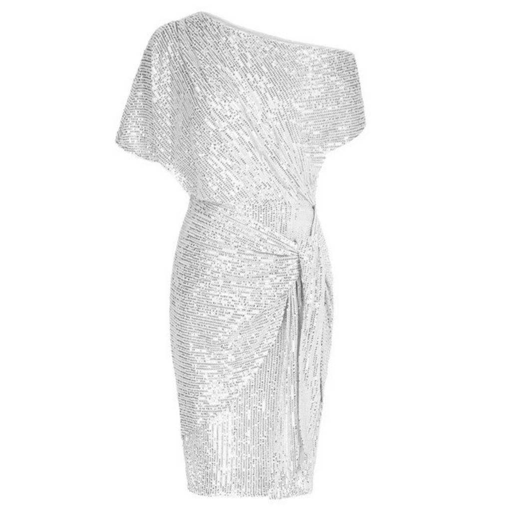 Women's Sequin Cocktail Dress, Off-Shoulder Knee-Length