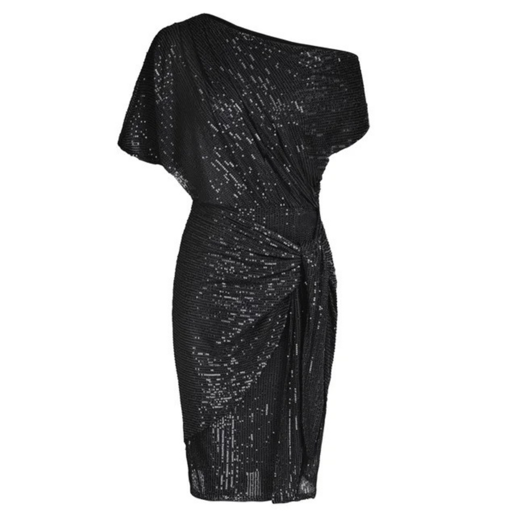 Women's Sequin Cocktail Dress, Off-Shoulder Knee-Length