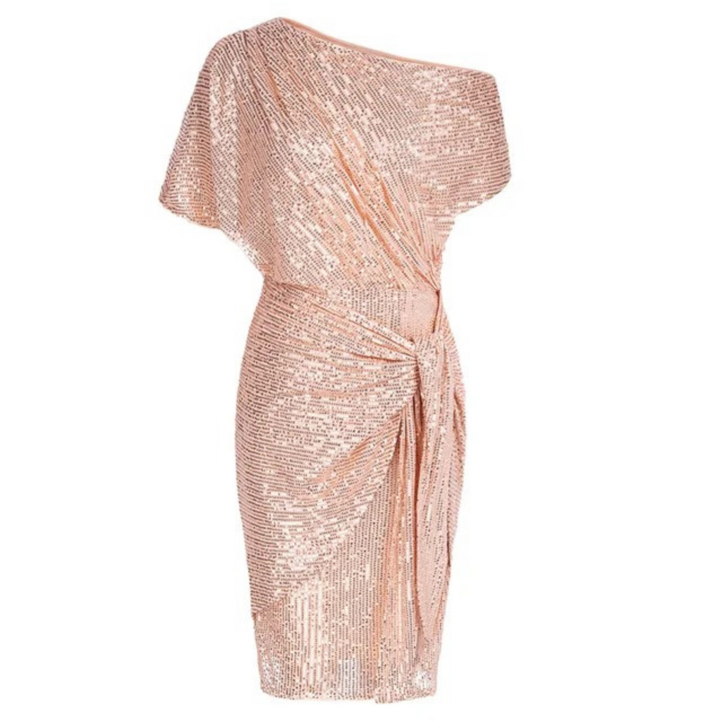 Women's Sequin Cocktail Dress, Off-Shoulder Knee-Length