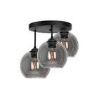 Industrial 3-Light Smoke Glass Globe Ceiling Lamp in Black for Living Room