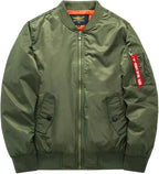 Men's Quilted Bomber Jacket with Zip Closure and Pockets