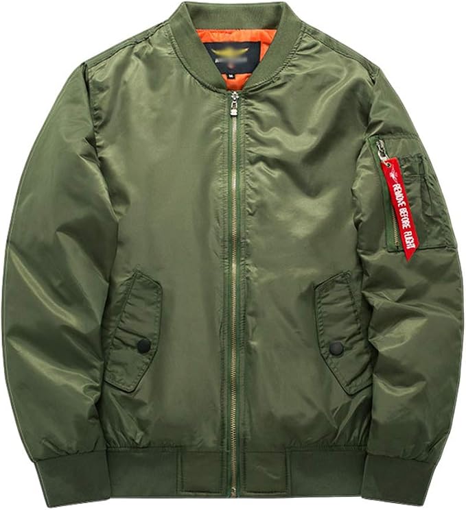 Men's Quilted Bomber Jacket with Zip Closure and Pockets