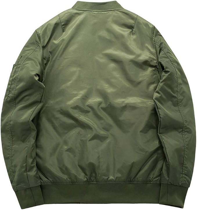 Men's Quilted Bomber Jacket with Zip Closure and Pockets