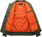 Men's Quilted Bomber Jacket with Zip Closure and Pockets