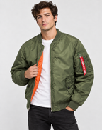 Men's Quilted Bomber Jacket with Zip Closure and Pockets