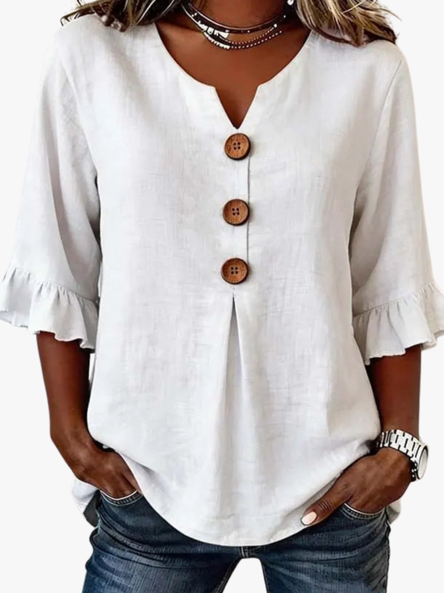 Women's Ruffle Sleeve Blouse with Button Front