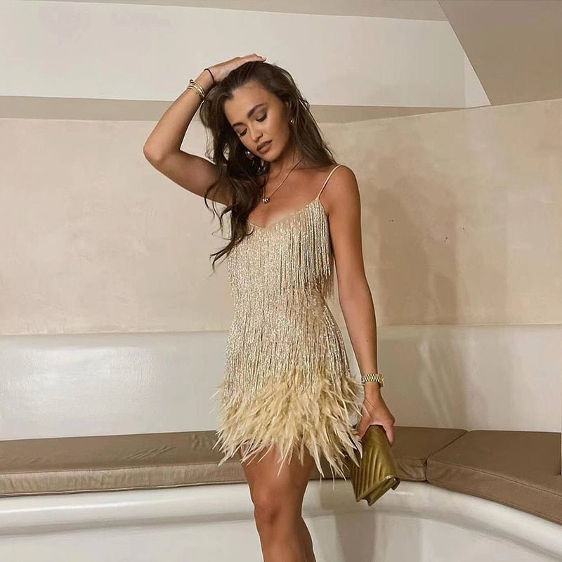 Women's Feather Mini Dress – Party Cocktail Dress