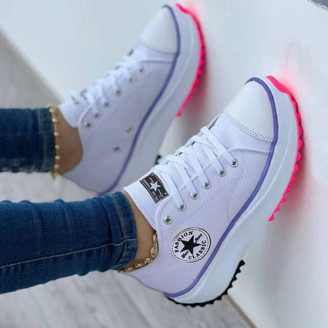Women's Chunky Canvas Trainers with Contrast Side Stripe