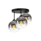 Industrial 3-Light Smoke Glass Globe Ceiling Lamp in Black for Living Room