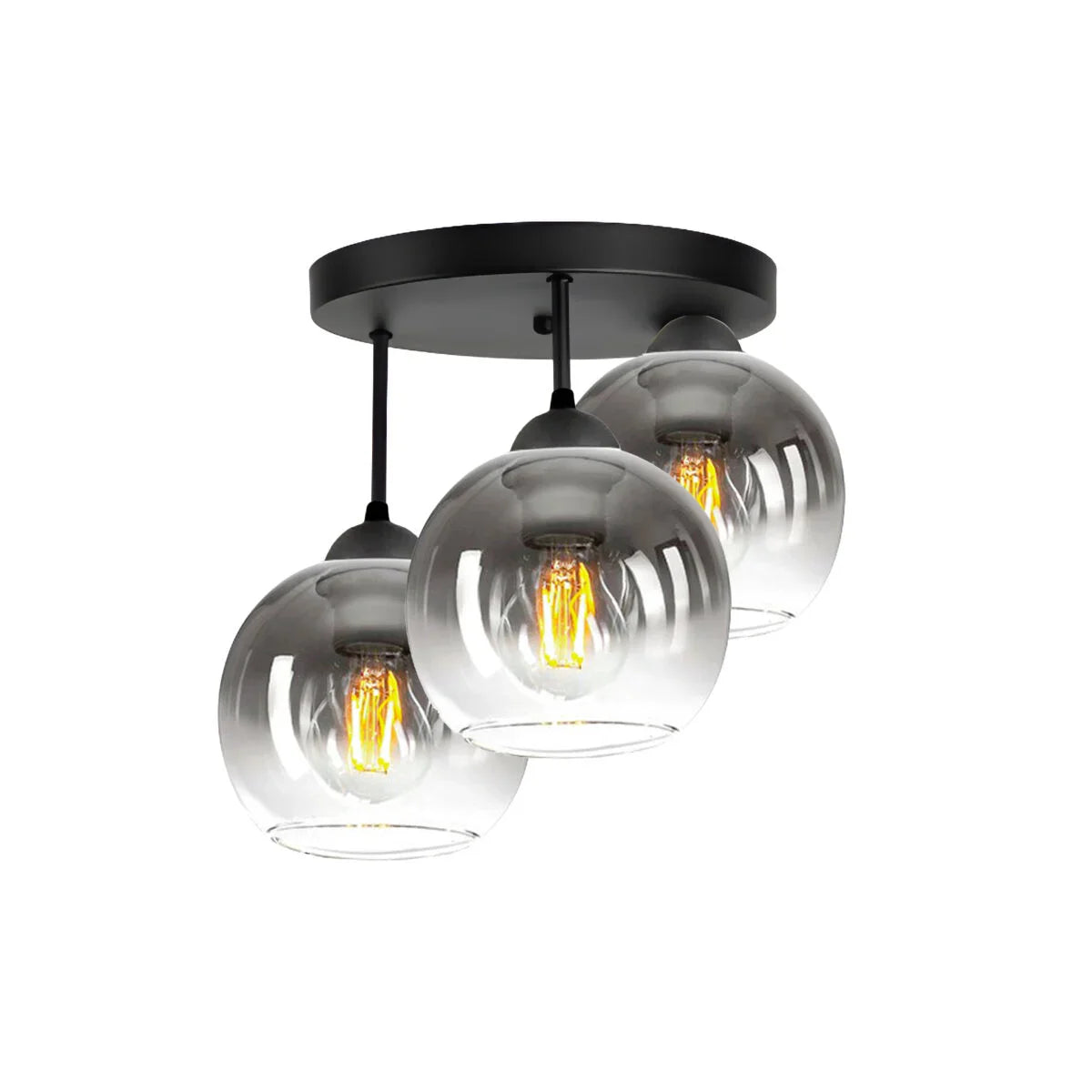 Industrial 3-Light Smoke Glass Globe Ceiling Lamp in Black for Living Room
