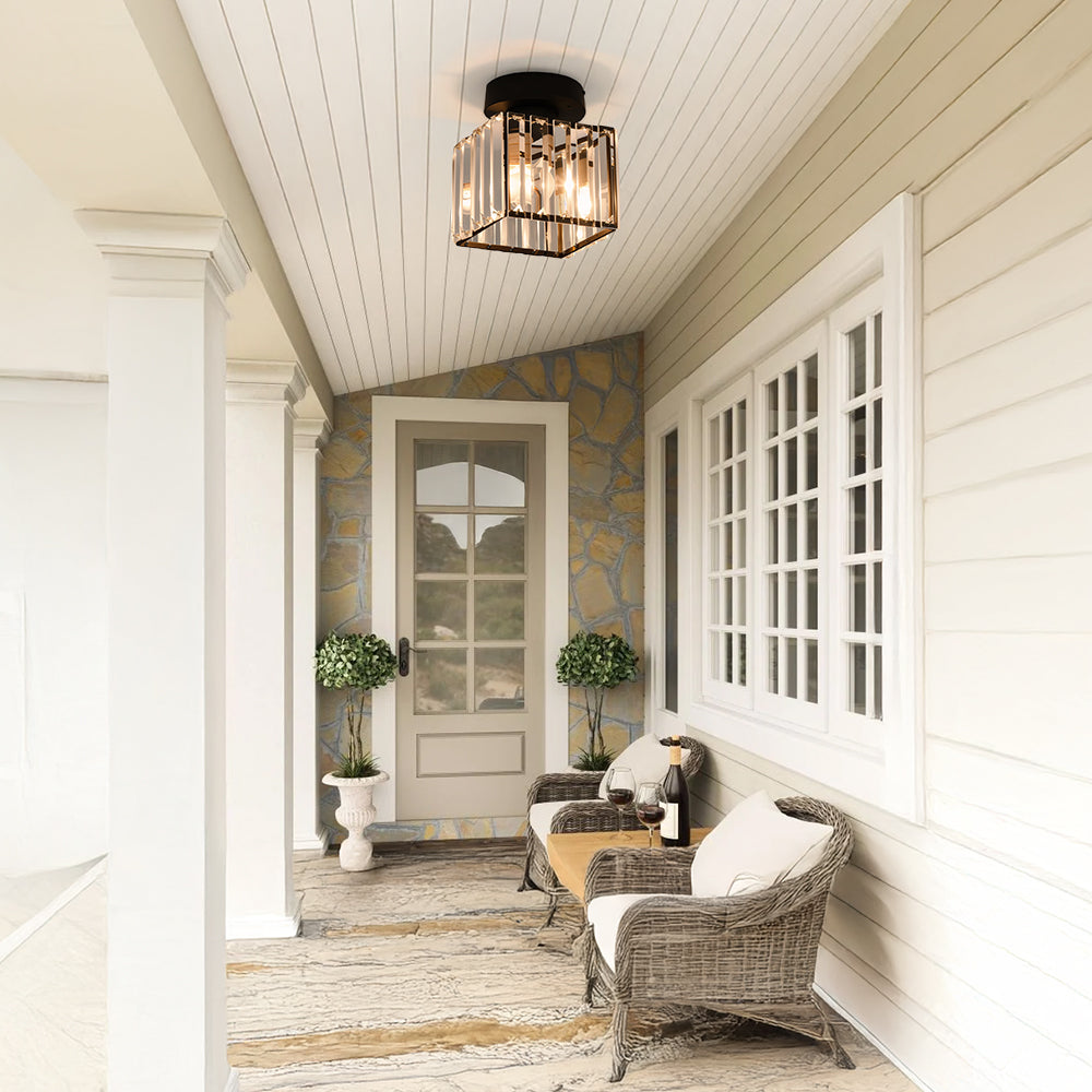 Flush Mount Ceiling Light with Crystal Shade for Hallway and Living Room
