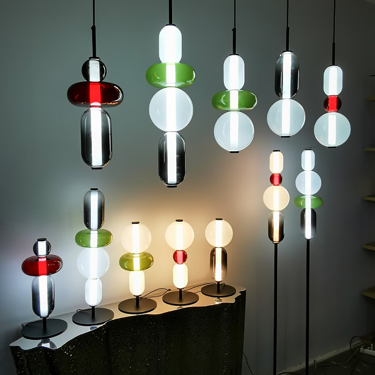 Pendant Light with Colored Glass Shade - Modern Ceiling Lamp