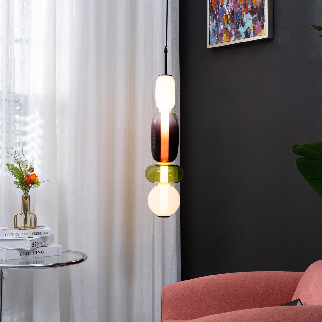 Pendant Light with Colored Glass Shade - Modern Ceiling Lamp