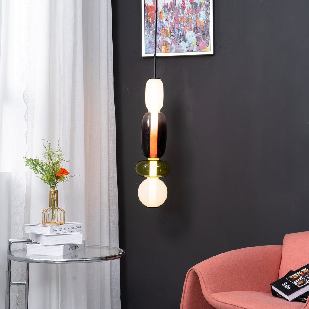 Pendant Light with Colored Glass Shade - Modern Ceiling Lamp