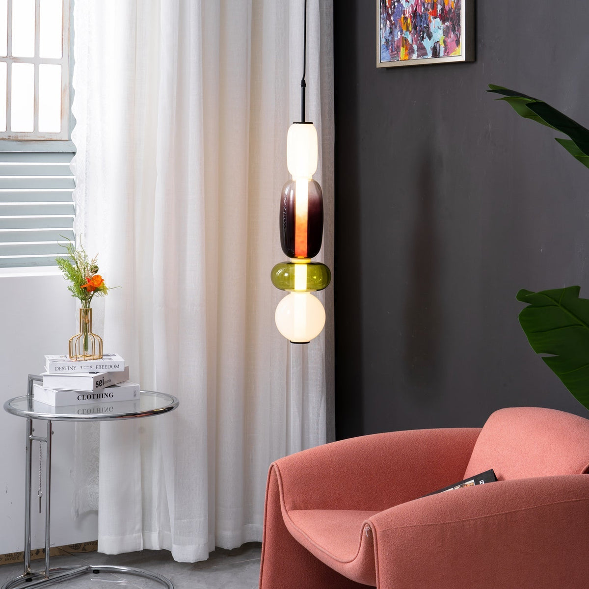 Pendant Light with Colored Glass Shade - Modern Ceiling Lamp
