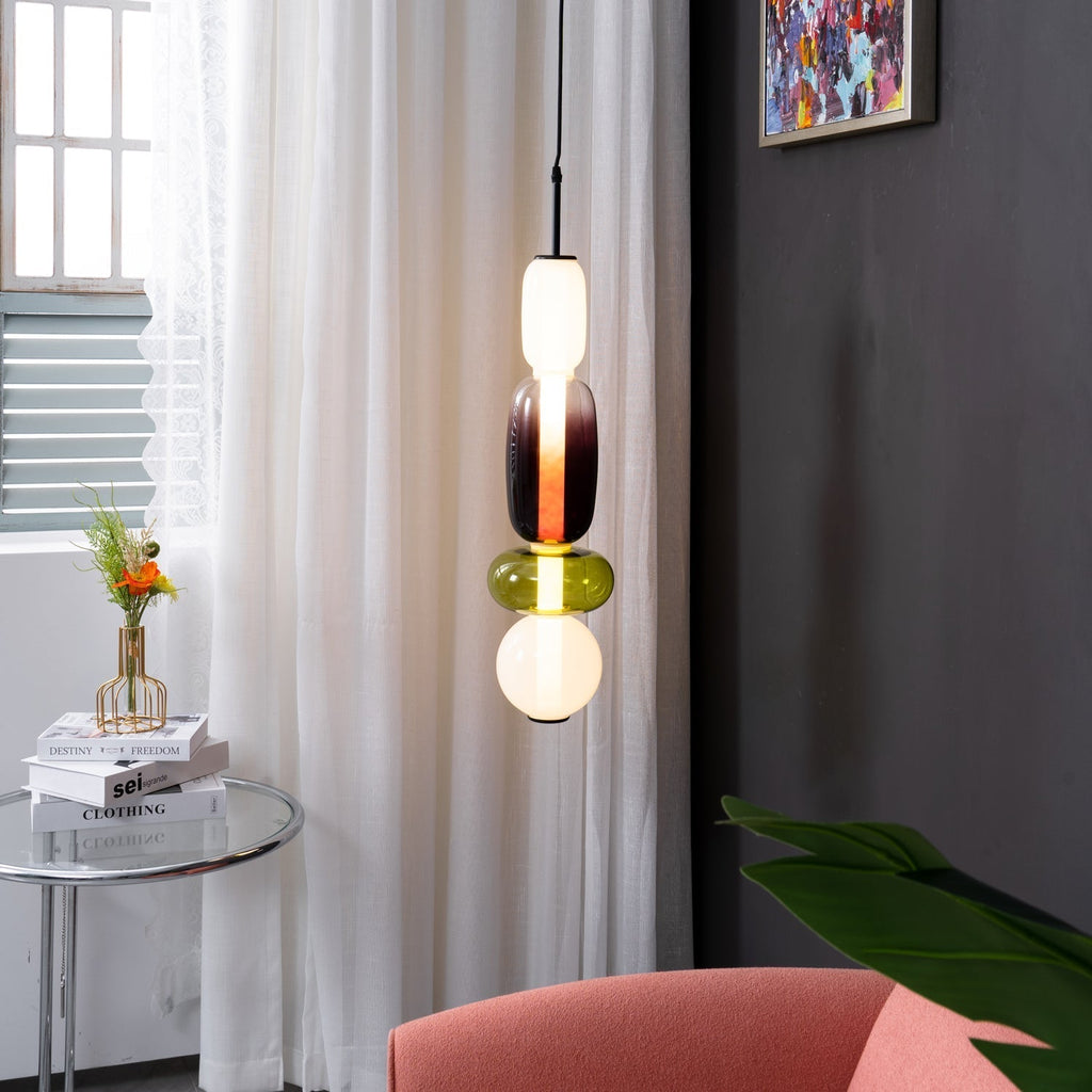 Pendant Light with Colored Glass Shade - Modern Ceiling Lamp