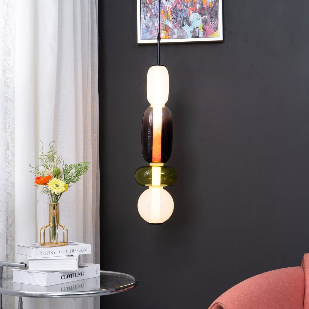 Pendant Light with Colored Glass Shade - Modern Ceiling Lamp