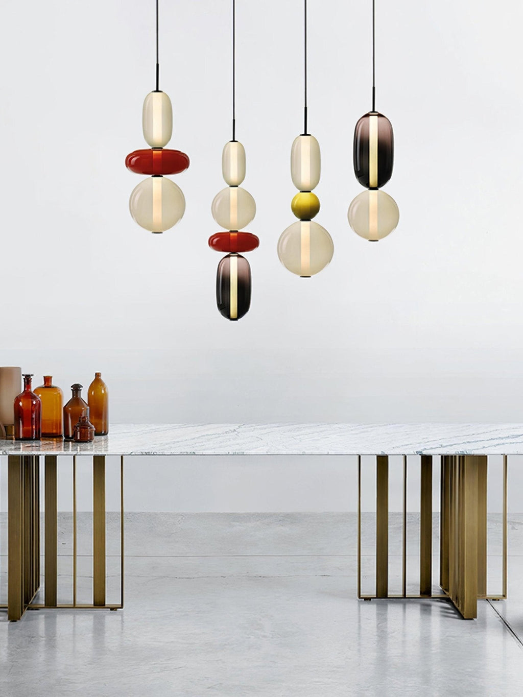 Pendant Light with Colored Glass Shade - Modern Ceiling Lamp
