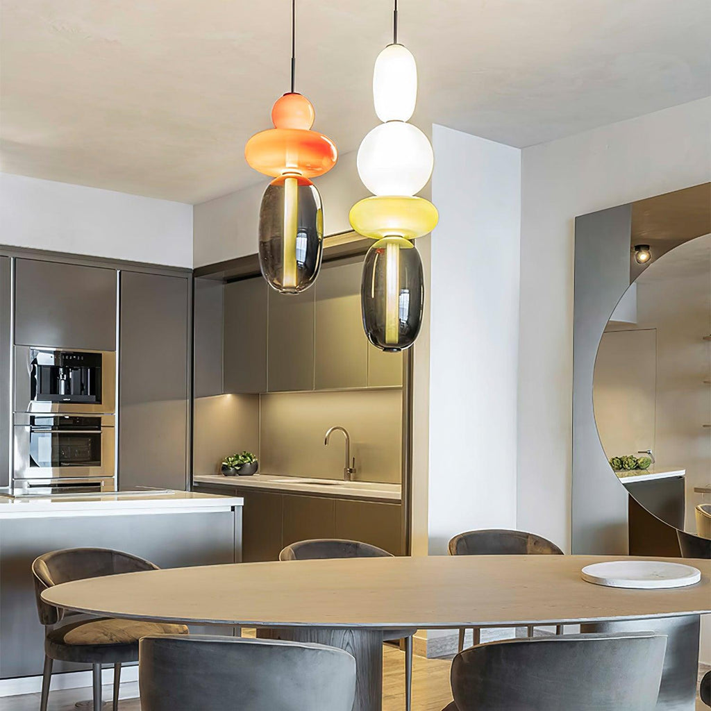 Pendant Light with Colored Glass Shade - Modern Ceiling Lamp