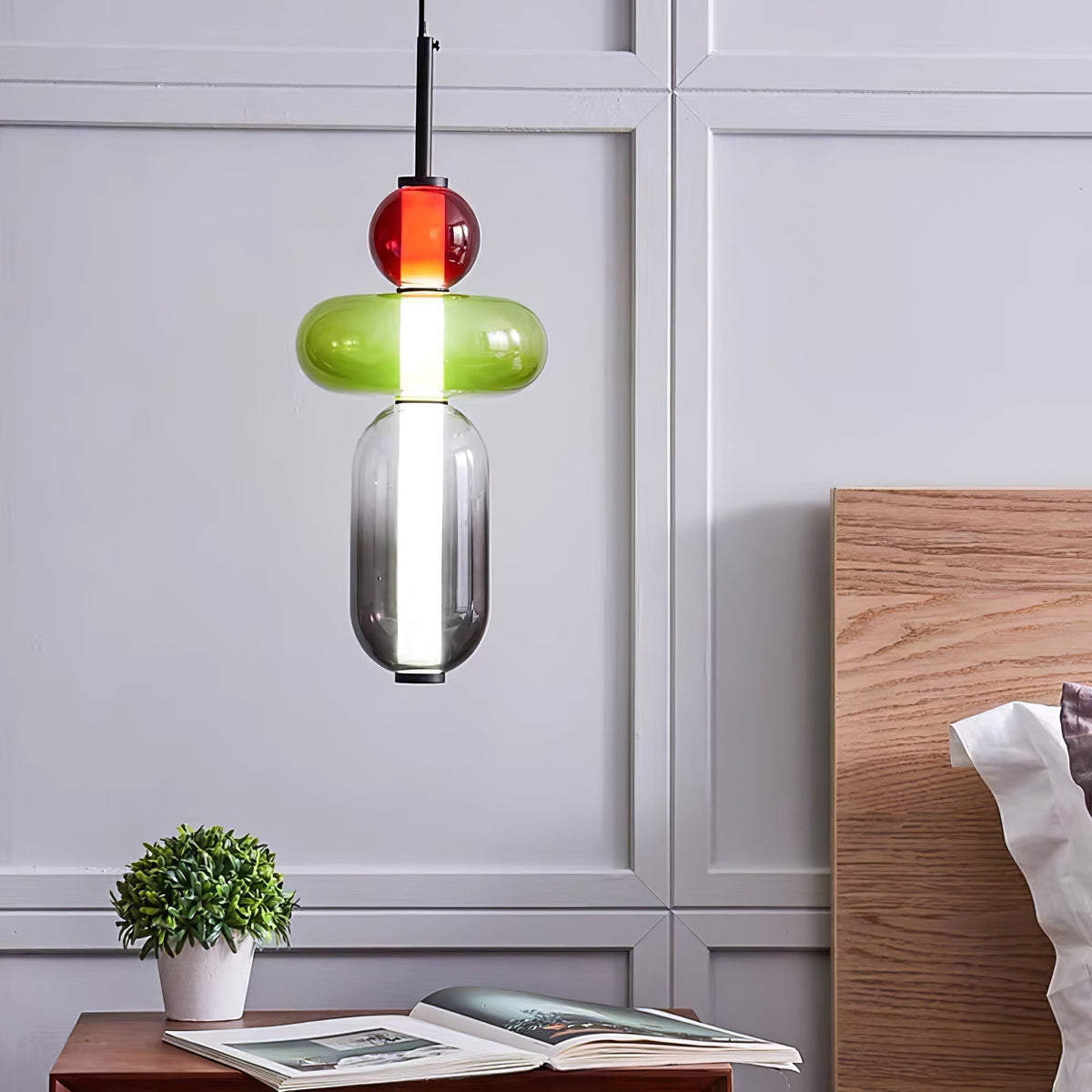 Pendant Light with Colored Glass Shade - Modern Ceiling Lamp