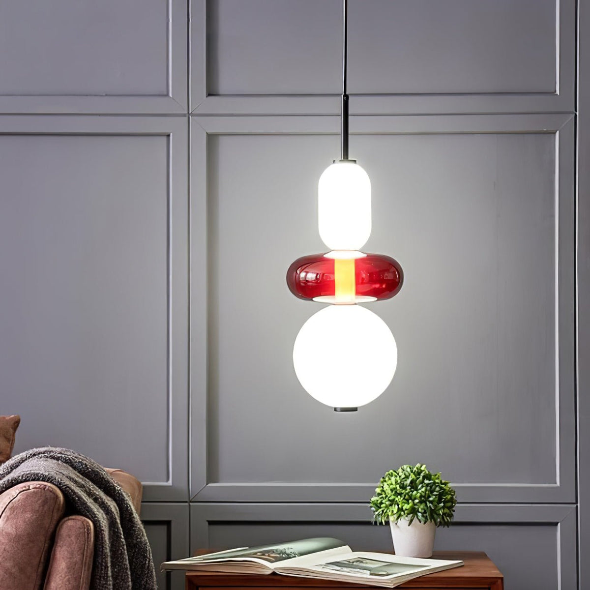Pendant Light with Colored Glass Shade - Modern Ceiling Lamp