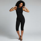 Women's Knee-Length Trousers with Side Split - High Waist