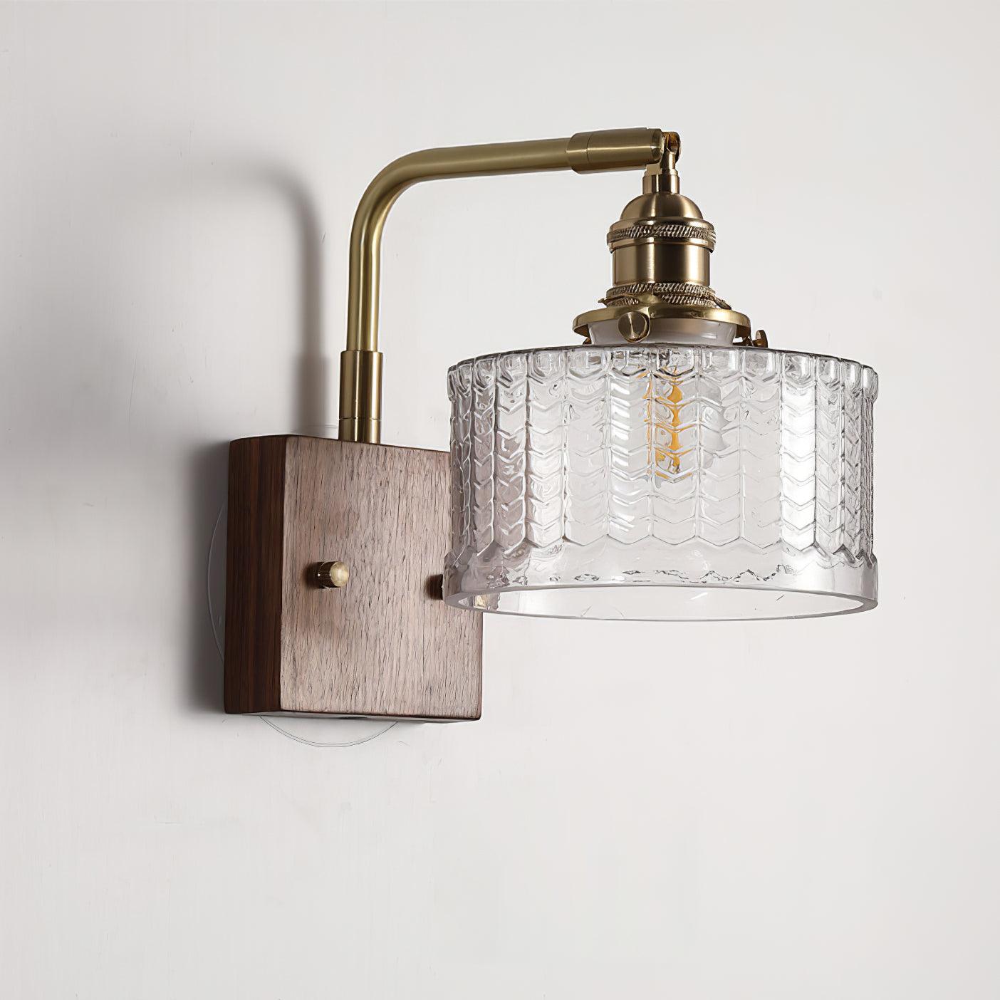 Elegant Green Wall Lamp with Wooden Base & Glass Shade