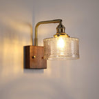 Elegant Green Wall Lamp with Wooden Base & Glass Shade