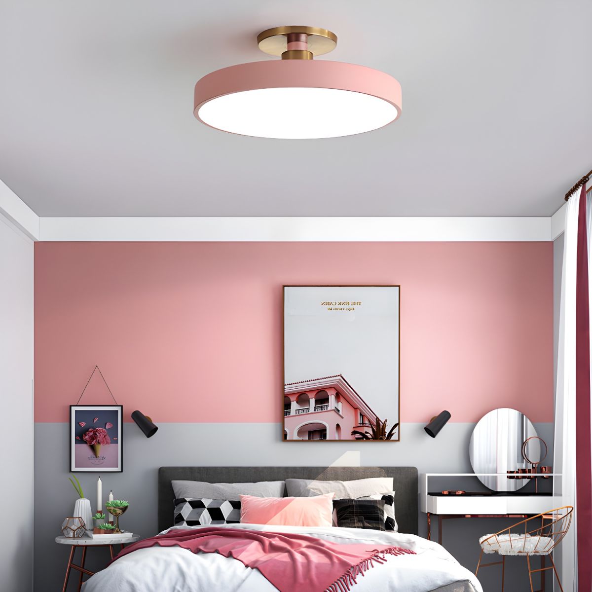 Round LED Semi-Flush Ceiling Light - Iron & Acrylic, Dimmable