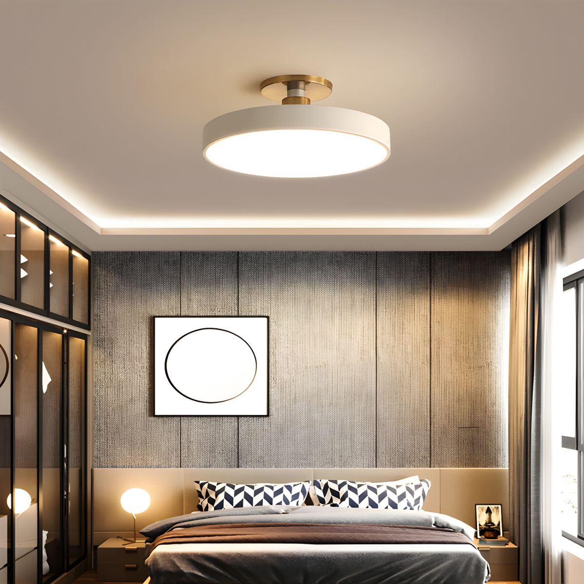 Round LED Semi-Flush Ceiling Light - Iron & Acrylic, Dimmable