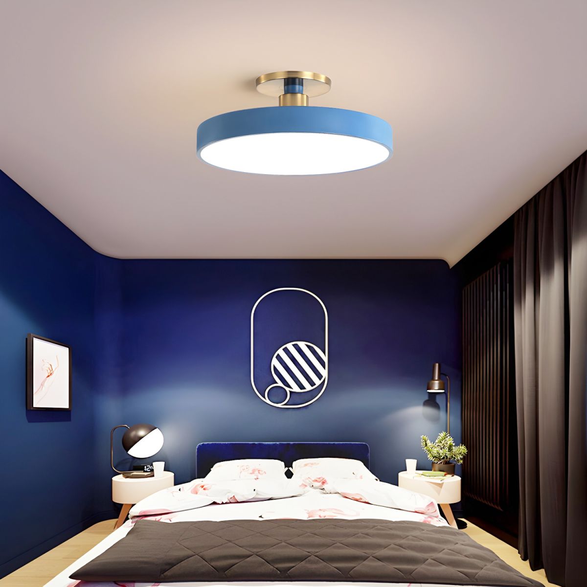 Round LED Semi-Flush Ceiling Light - Iron & Acrylic, Dimmable