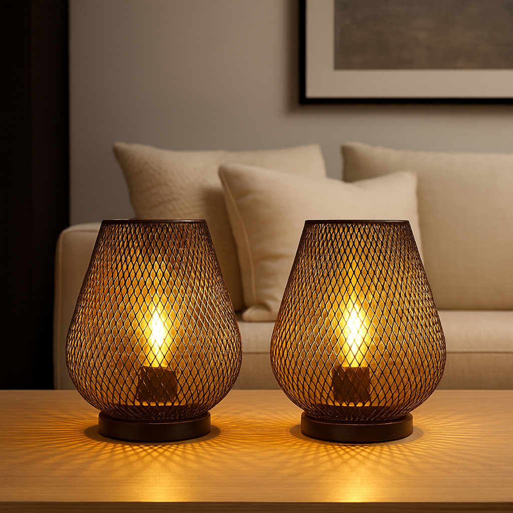 Metal Table Lamp with Pattern & Warm LED Light