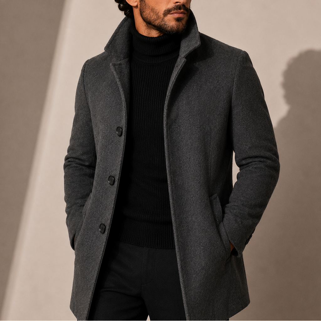 Men's Winter Coat with Stand Collar, Tailored Fit