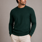 Men's Crew Neck Fine Knit Sweater - Ribbed Cuffs Jumper